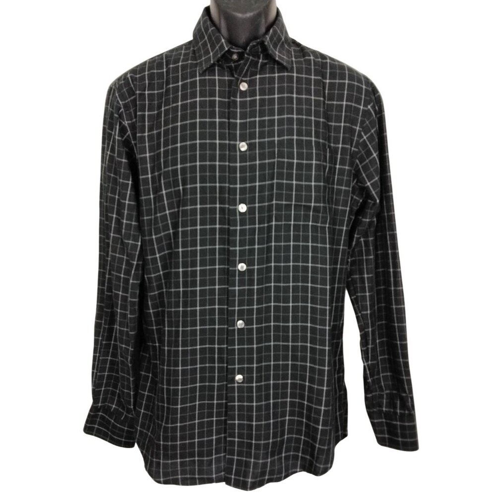 Van Heusen Mens Black & White Windowpane Check Button-Up Shirt Size S/P 14-14.5